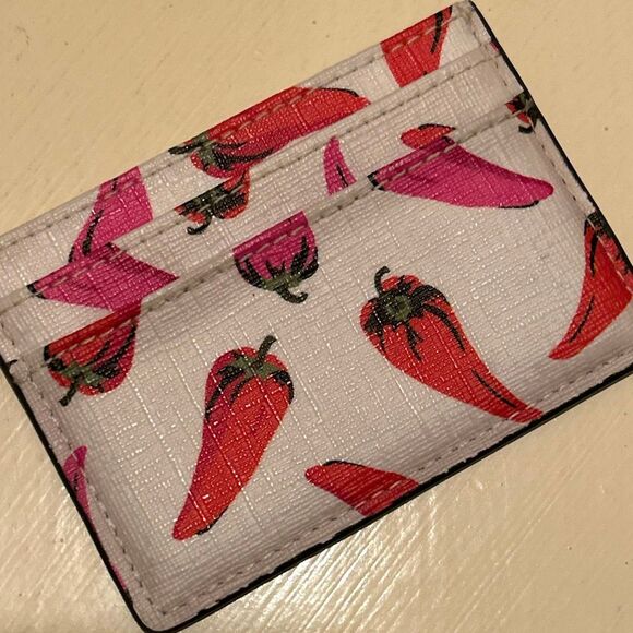 Kate Spade Red Pink Hot Chili Peppers Card Holder Wallet Garden Vegetable - Picture 7 of 7